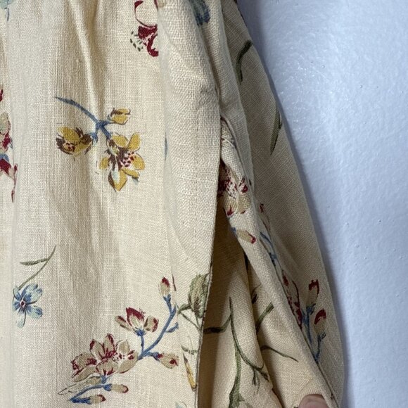 Talbots Linen Wide Leg Pants sz XL Tan Floral Pockets Lagen Look Draw String - Picture 5 of 7